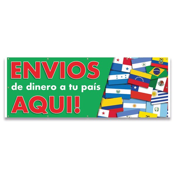 Enva Dinero a Tu Pas Aqu Banner Concession Stand Food Truck Single Sided